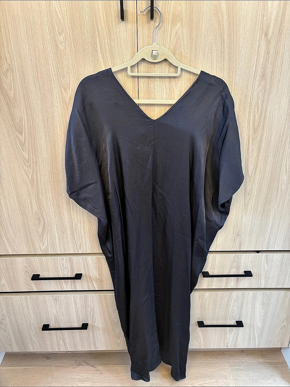 Zara Maxi Kaftan Satin Dark Gray Size Large